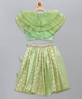 Lime Green Organza Ruffled Blouse With Cotton Zari Lehnga