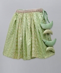 Lime Green Organza Ruffled Blouse With Cotton Zari Lehnga