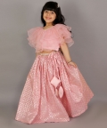 Light Pink Organza Ruffled Blouse With Cotton Zari Lehnga