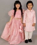 Light Pink Organza Ruffled Blouse With Cotton Zari Lehnga