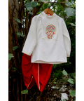 Off White Kurta Set with Red Dhoti Pants. 