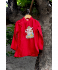 Red Kurta Set with White Pants 