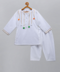 Tricolor Pom Pom Gota Finishing White Kurta Pyjama