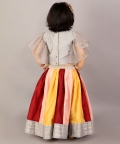 Grey Embroidered Blouse With Multicolored Lehnga