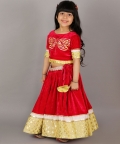 Pink Velvet Embroidered Blouse With Lehnga