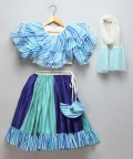 Blue Lehriya Frill Blouse And Lehnga Set