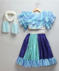 Blue Lehriya Frill Blouse And Lehnga Set