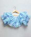 Blue Lehriya Frill Blouse And Lehnga Set