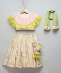 Pastel Frill Blouse With Parrot Print Lehnga