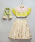 Pastel Frill Blouse With Parrot Print Lehnga