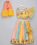 Yellow Floral Printed Off Shoulder Lehnga Set