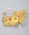 Yellow Floral Printed Off Shoulder Lehnga Set