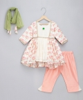 Offwhite Peach Lotus Print Kurta Set
