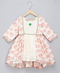 Offwhite Peach Lotus Print Kurta Set