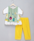 Eid Embroidered Green White Frock Pyjama Set