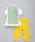 Eid Embroidered Green White Frock Pyjama Set