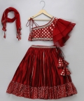 Maroon Chanderi Off Shoulder Lehnga Set