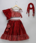 Maroon Chanderi Off Shoulder Lehnga Set