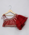 Maroon Chanderi Off Shoulder Lehnga Set