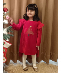 Red Velvet Christmas Tree High-Low Dress With Matching Facemask