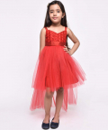 Partywear Dress With Tail-Red