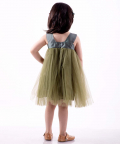 Flower Embelished Net Partywear Dress-Green