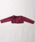 Flower Embelished Top And Flared Skirt With Full Sleeve Shrug-Maroon