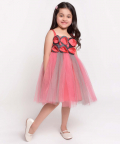 Flower Embelished Net Partywear Dress-Pink
