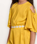 Jelly Jones Lace Emblished Culotte With Cold Shoulder Top-Yellow