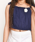 Jelly Jones Flower Emblished Top With White Shorts-Navy