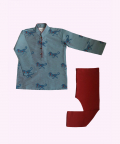 Blue Dino Print Kurta Set
