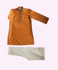 Block Printed And Embroidered Saffron Kurta Set
