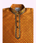 Block Printed And Embroidered Saffron Kurta Set