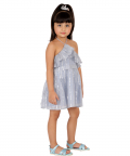 Lurex Cotton Stripe Frill Halter Dress