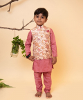 Peach Kurta Set With Printed Half Jacket