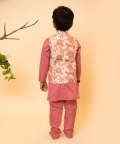 Peach Kurta Set With Printed Half Jacket