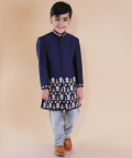 Blue Embroidery Ikkat Achkan