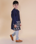 Blue Embroidery Ikkat Achkan