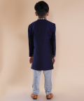 Blue Embroidery Ikkat Achkan