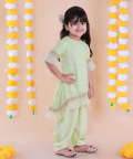Lime Green High-Low Embroidered Kurta Patiala