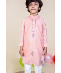 Pink Mirror Work Kurta With Off White Pyjama
