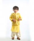 Yellow Mirrow Work Bundi Kurta Set