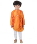 Orange Cowl Kurta With Car Buttons