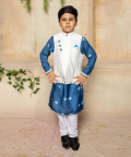 Blue Shibori Kurta With White Bandi And Pants