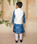 Blue Shibori Kurta With White Bandi And Pants