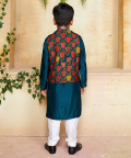 Plain Blue Silk Kurta With Tulip Print Bandi And Pants