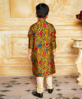 Tulip Print Gold Kurta With Gold Half Bandi Patch