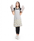 Blush And Cream Colour Printed Canvas Apron With Mittens And Pouch Set In Gift Box