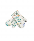 Ivory And Aqua Colour Printed Canvas Apron with Mittens and Pouch Set In Gift Box