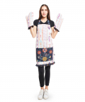 Cream And Navy Colour Printed Canvas Apron With Pouch
